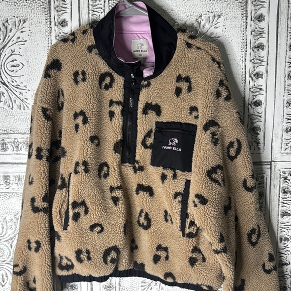 ivory ella Sweaters - Ivory Ella 1/4 Zip Pullover Leopard